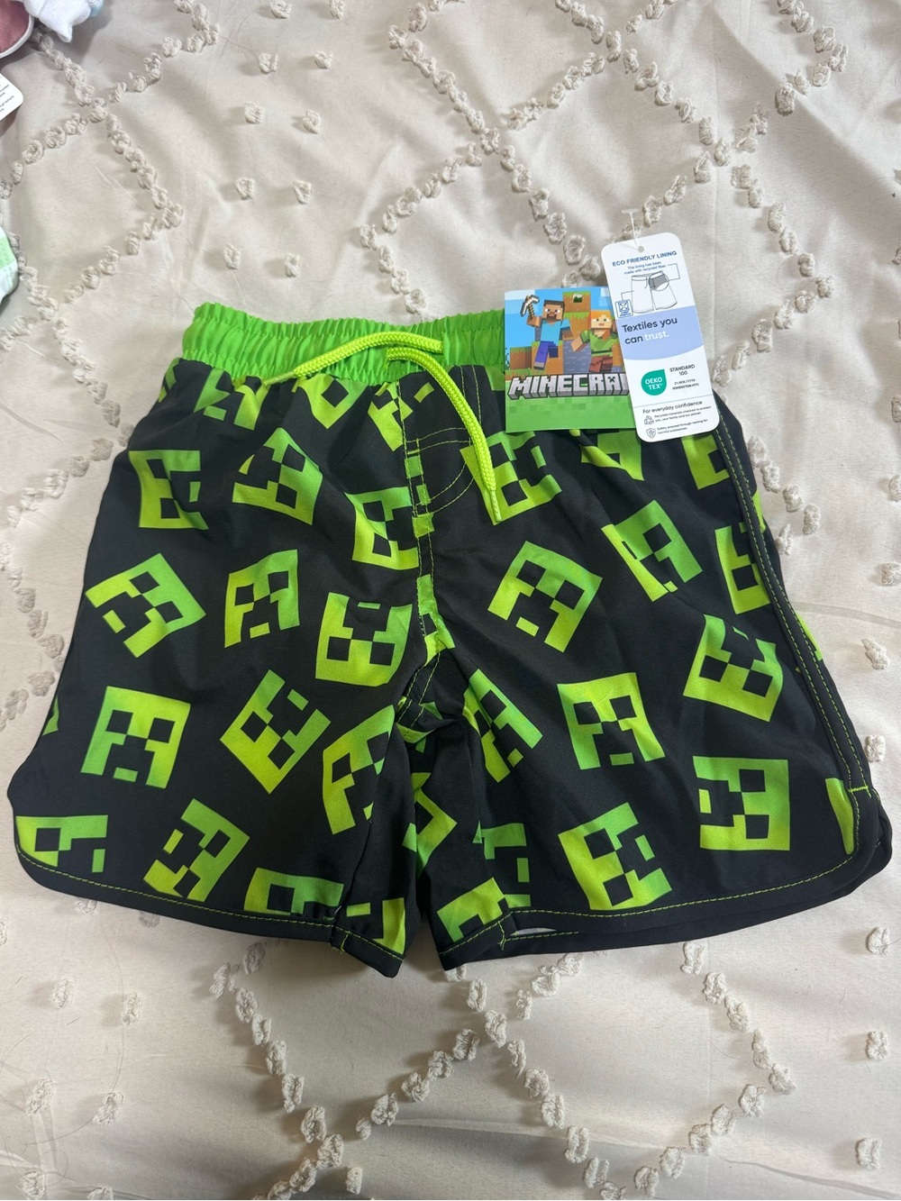 Boys' Black & Green Minecraft Swim Shorts